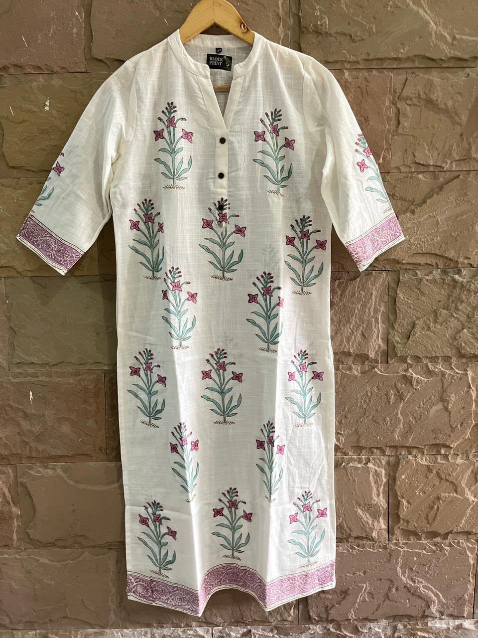 Elegant Hand Block Printed Cotton Kurta - Sizes 38 - 44