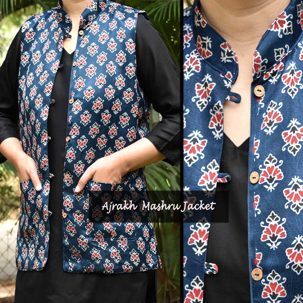 Ajrakh Block Print Mashru jacket - size XS 34