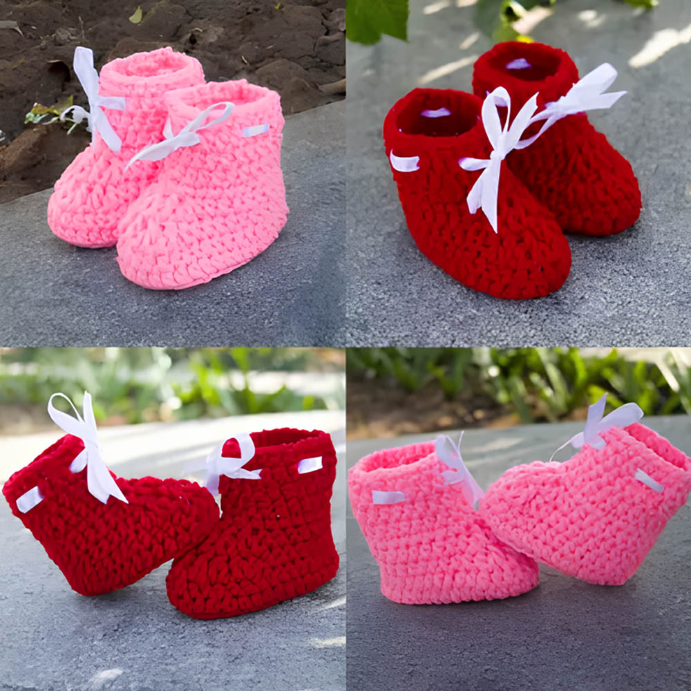 Set of 2 - Handmade Woolen Baby Booties set - Size 0 to 6 months