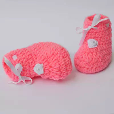 Set of 2 - Handmade Woolen Baby Booties set - Size 0 to 6 months