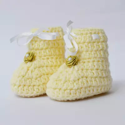 Set of 2 - Handmade Woolen Baby Booties set - Size 0 to 6 months