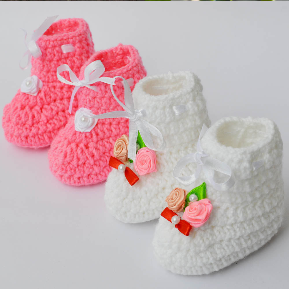 Set of 2 - Handmade Woolen Baby Booties set - Size 0 to 6 months