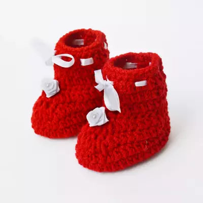 Set of 2 - Handmade Woolen Baby Booties set - Size 0 to 6 months