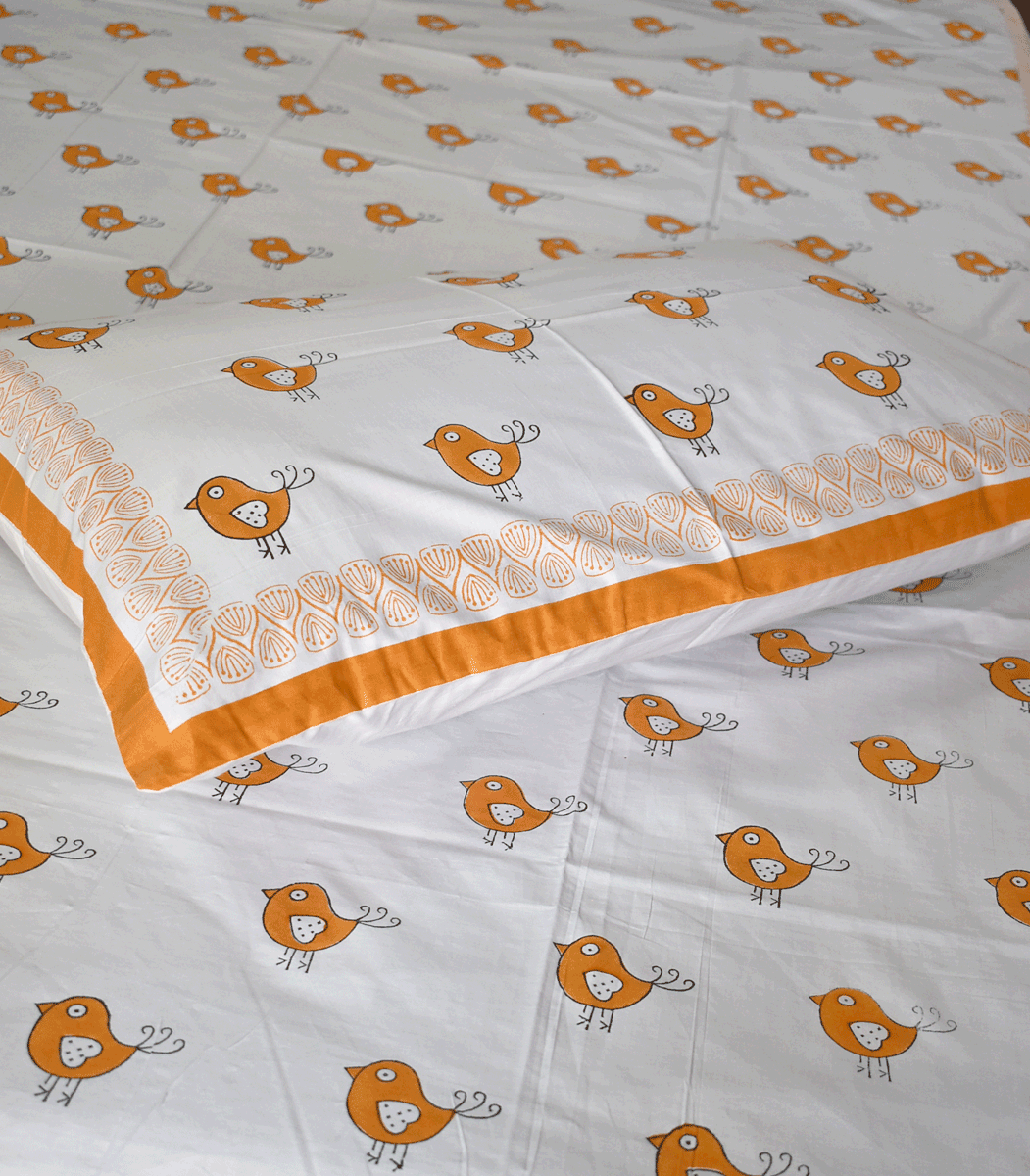 Hand block printed Percale cotton Single Bed sheet with Single ( 1 ) pillow cover for Kids room