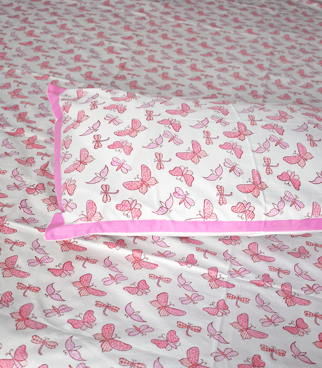 Hand block printed Percale cotton Single Bed sheet with Single ( 1 ) pillow cover for Kids room