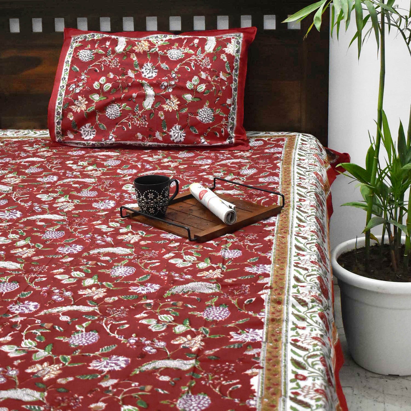 Hand block printed Single Bed sheet with Single ( 1 ) pillow cover