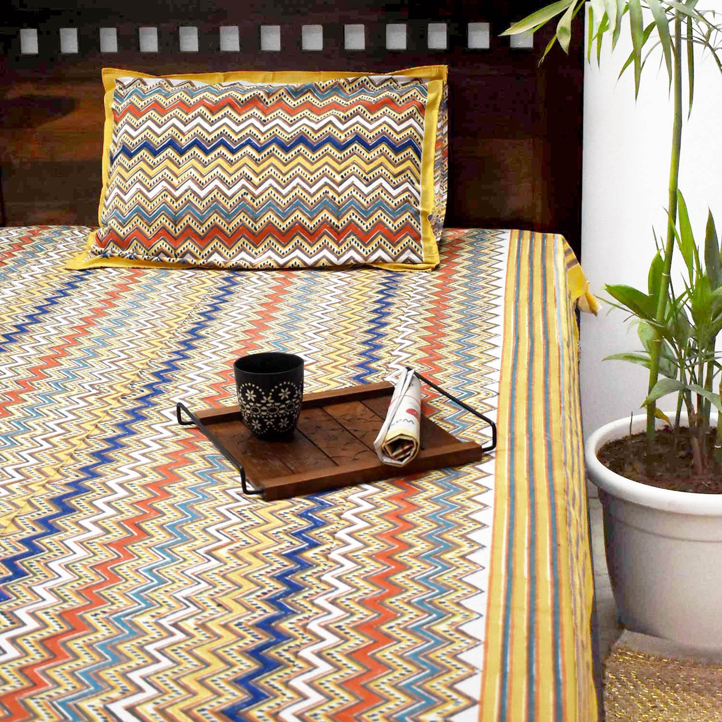 Hand block printed Single Bed sheet with Single ( 1 ) pillow cover