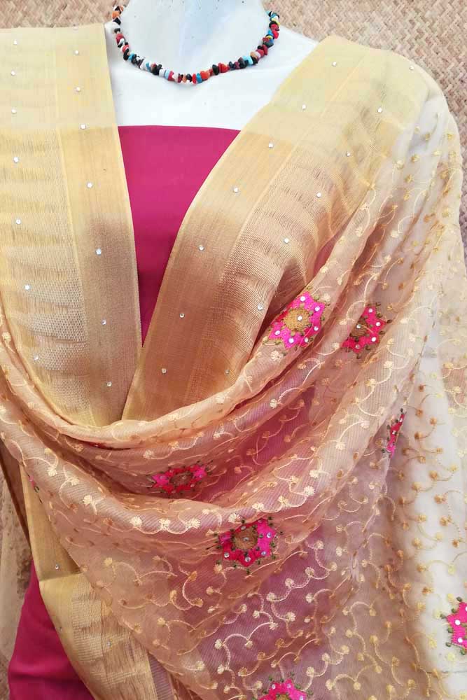 Elegant Organza dupatta with Embroidery & stone work