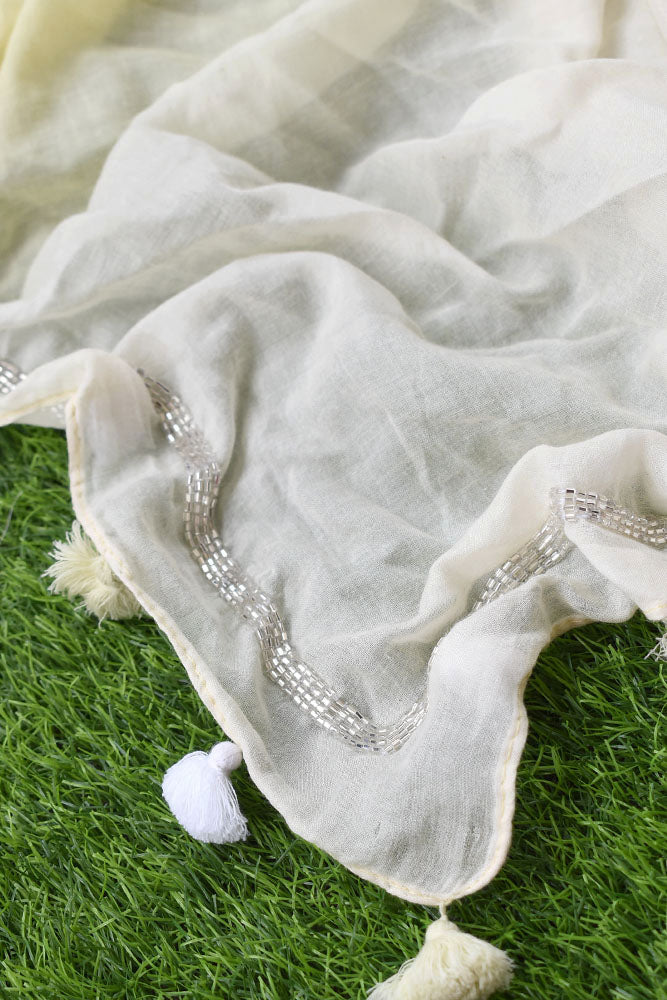 Beautiful Silk Cotton Stole with hand embroidery & tassels