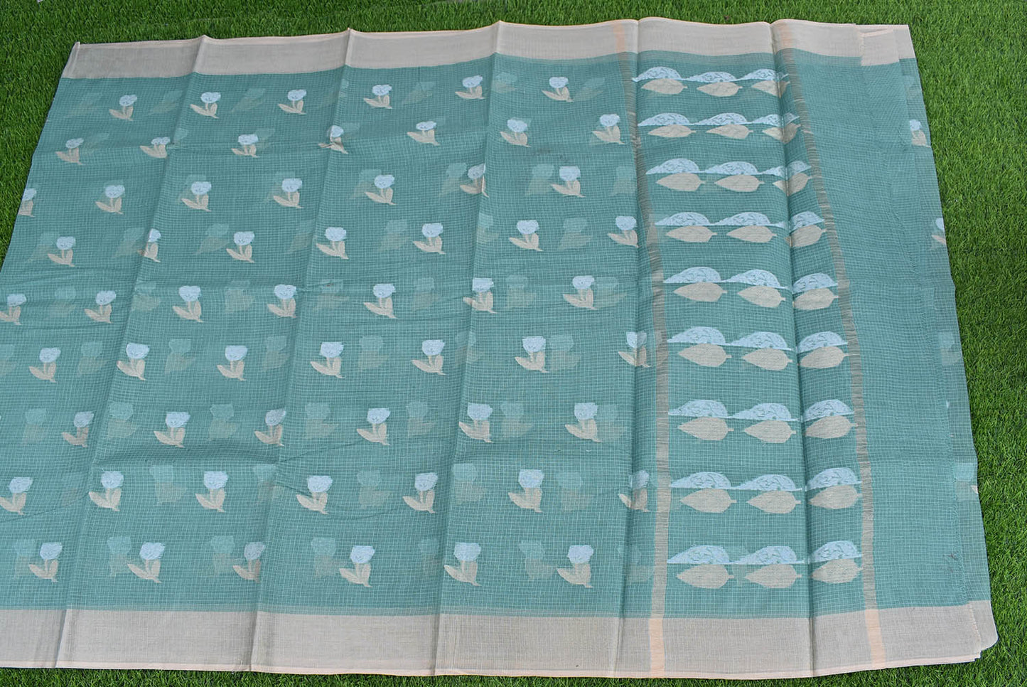 Beautiful Kota Cotton Saree with gold & silver Zari bootis