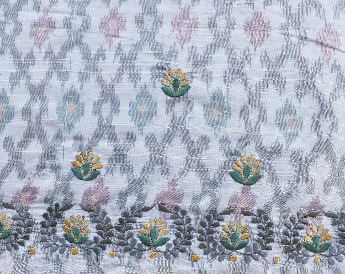 Handwoven Raw Silk Double Ikat blouse Fabric with Embroidery