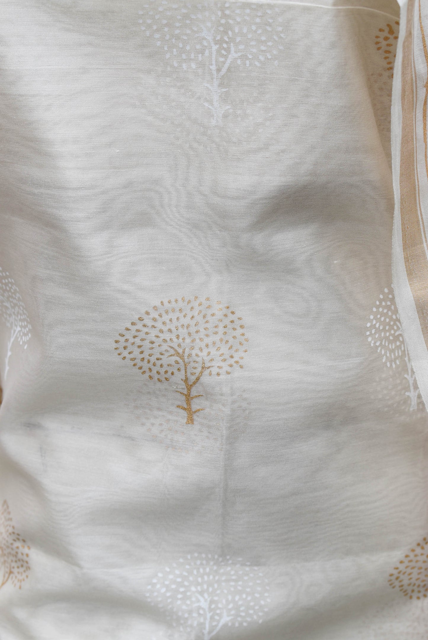 Elegant Khadi (gold) Hand Block Printed Chanderi unstitched suit fabric