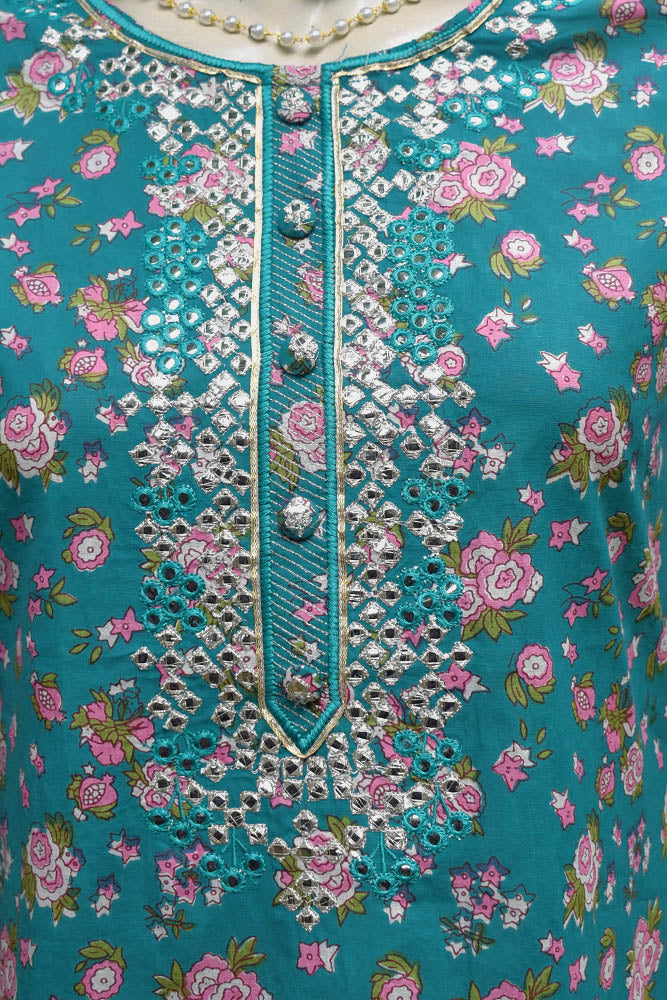 Beautiful Cotton Kurta & bottom with gota, and aari work