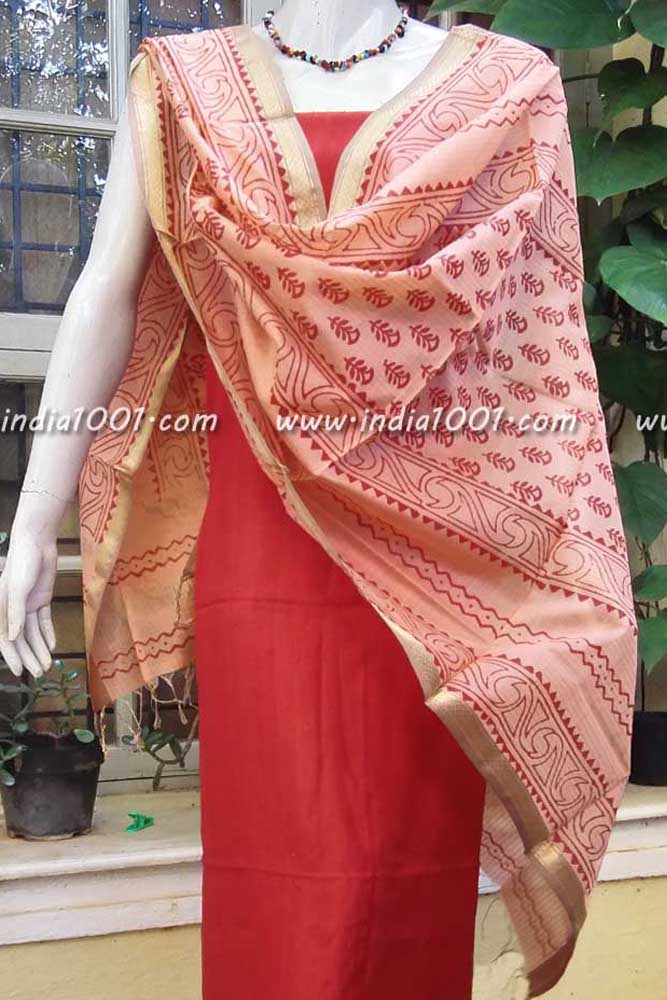 Beautiful Maheshwari si-co dupatta with Block Print