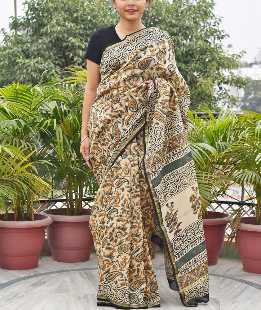 Elegant Chanderi Saree with Kalamkari Hand Block Print