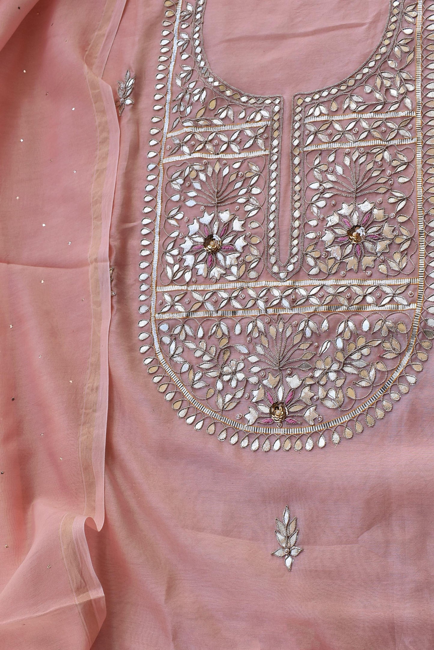 Elegant Formal Chanderi & Cotton 3 pc Suit with Gota patti & Muqaish Work