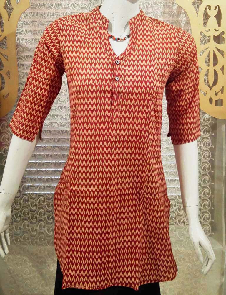 Elegant Block Print Cotton Medium Length Kurta - Size -36
