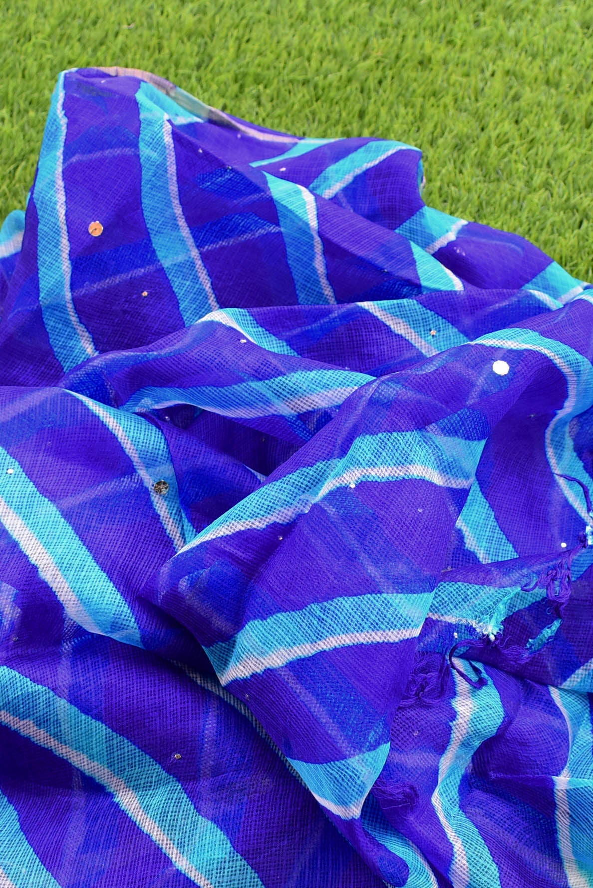 Leheriya Tie Dye Kota silk dupatta with Muqaish work