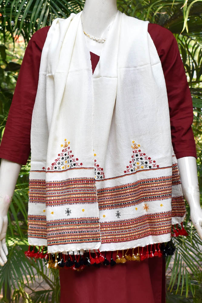 Hand woven Kutch Woolen Stole with Mirror work and tassels