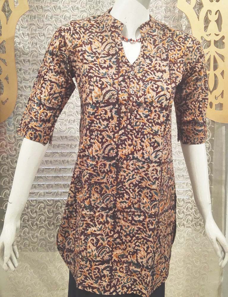 Elegant Block Print Cotton Medium Length Kurta - Size -36