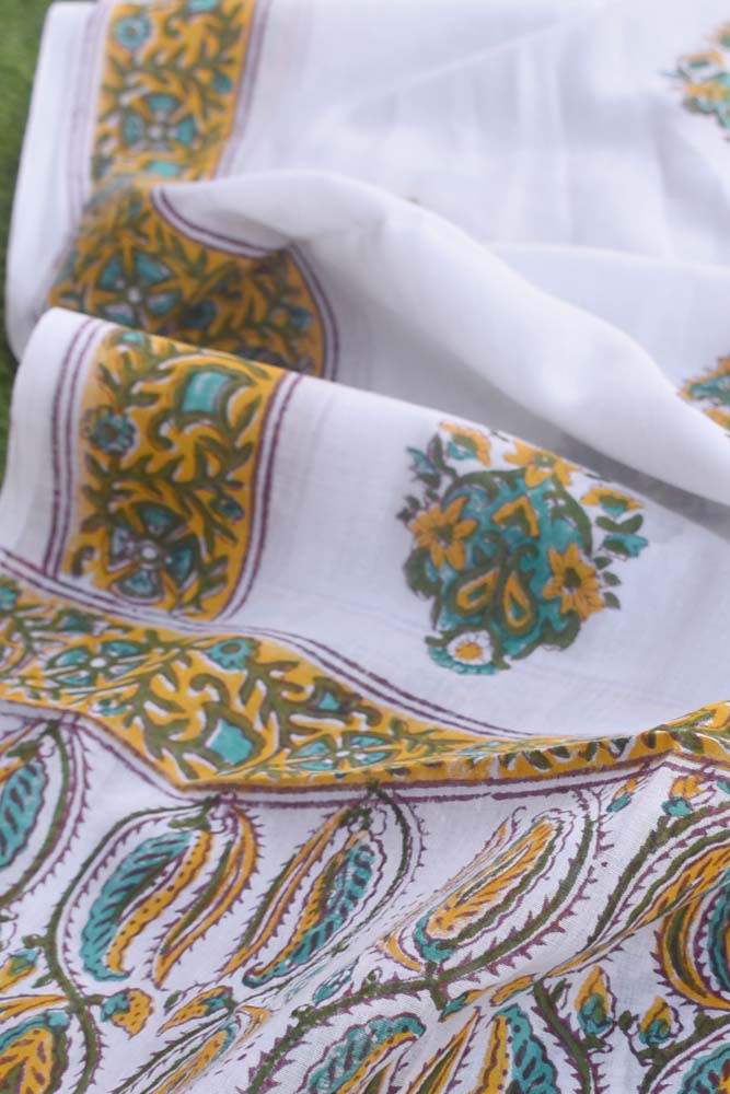 Beautiful Soft Mul Cotton dupatta with Sanganer Block Print