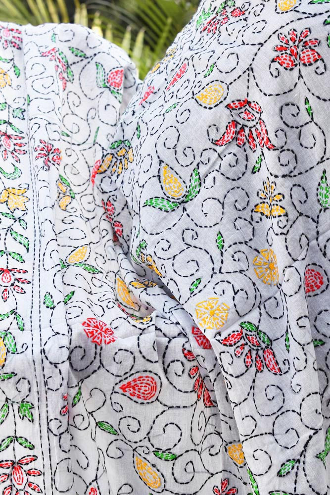 Beautiful Hand Embroidered Kantha Work Mul cotton Dupatta