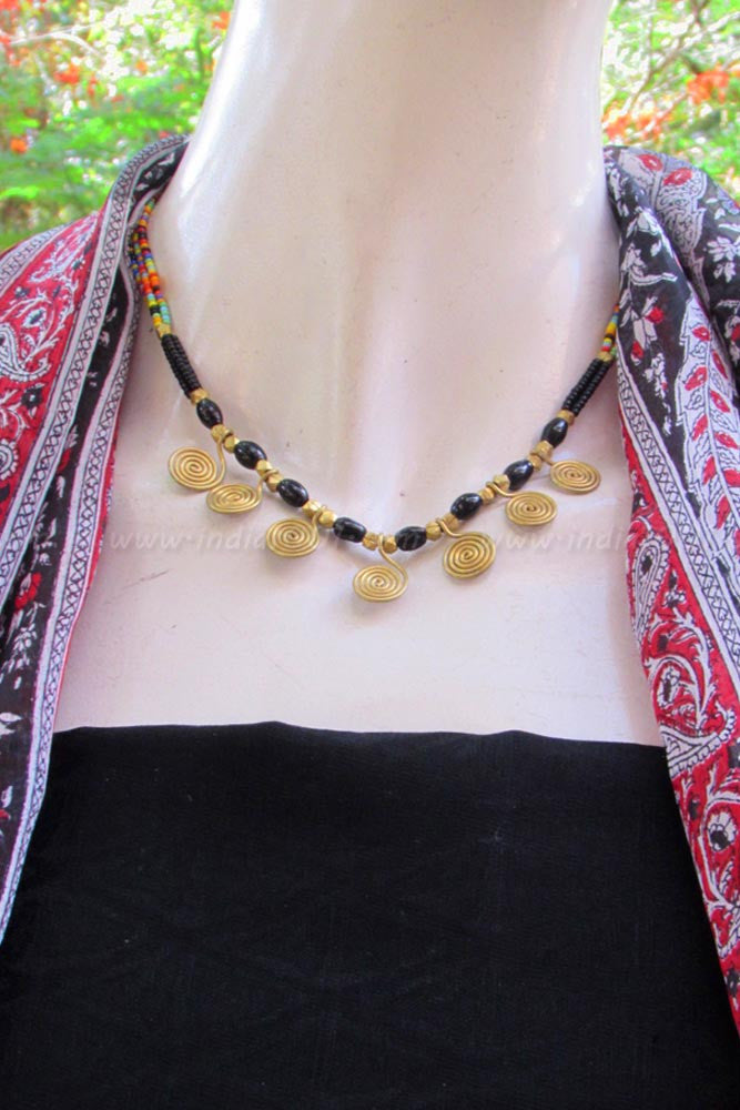Thread necklace with Beads & Antique Pendant
