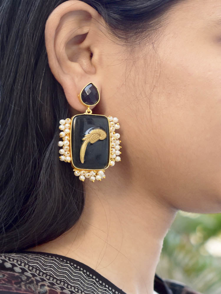 Elegant Pearl & Monalisa Stone earrings