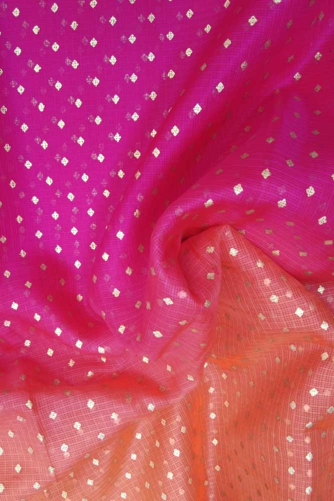 Gold Block printed Kota Silk Fabric