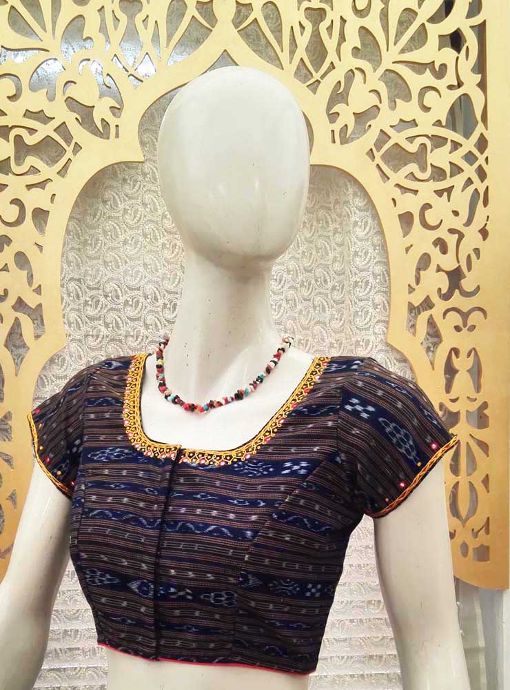 Ikkkat Cotton Blouse with Hand Embroidery & Patch work