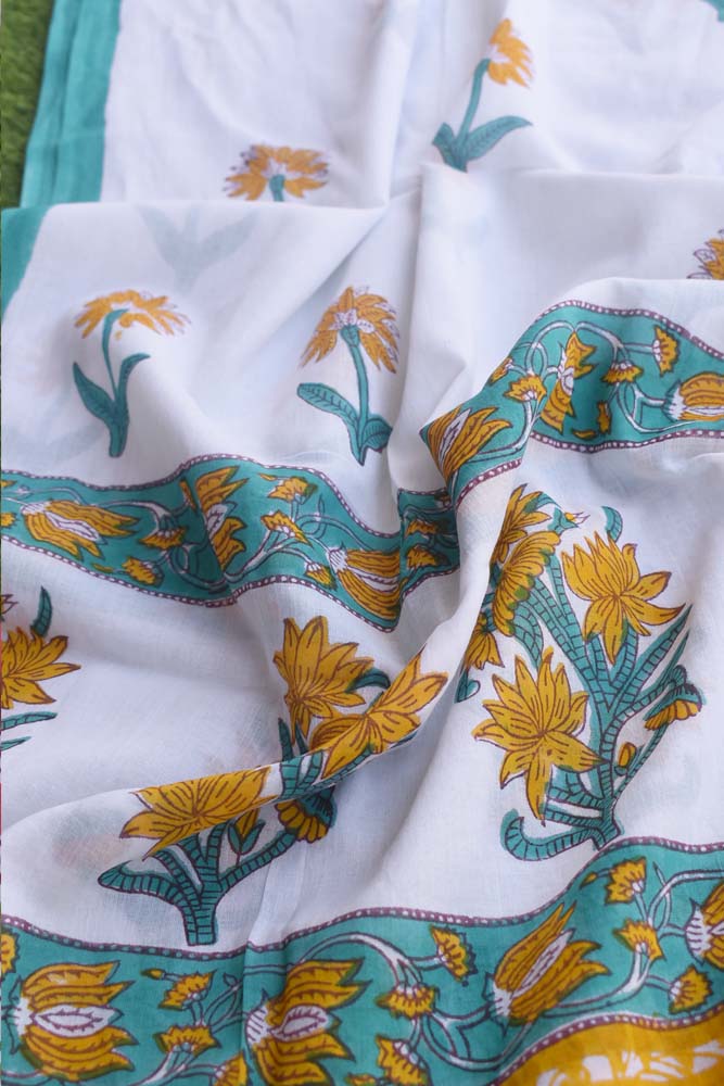 Beautiful Soft Mul Cotton dupatta with Sanganer Block Print