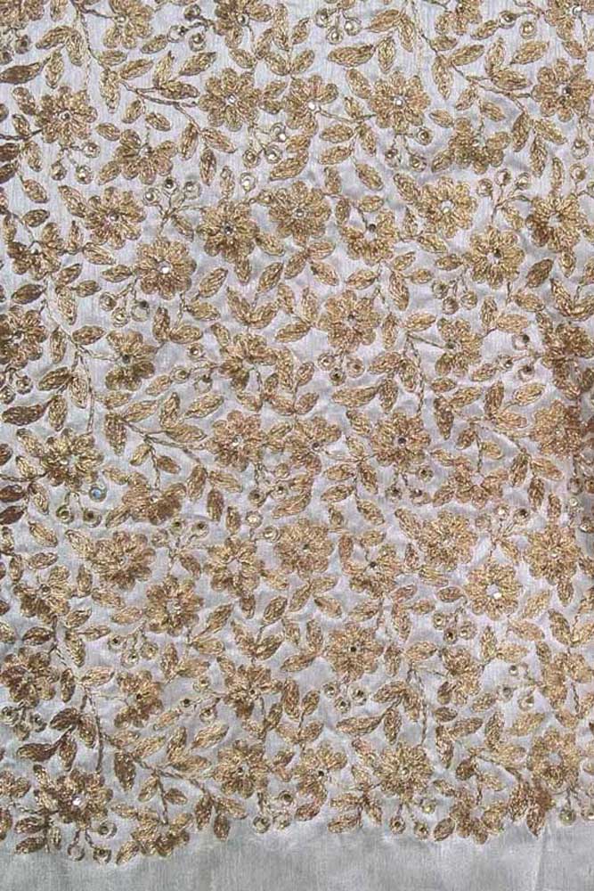 Faux dupion silk fabric with all over embroidery