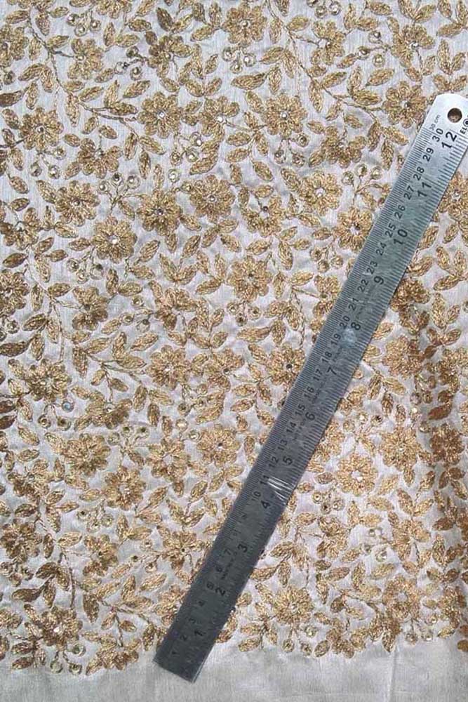 Faux dupion silk fabric with all over embroidery