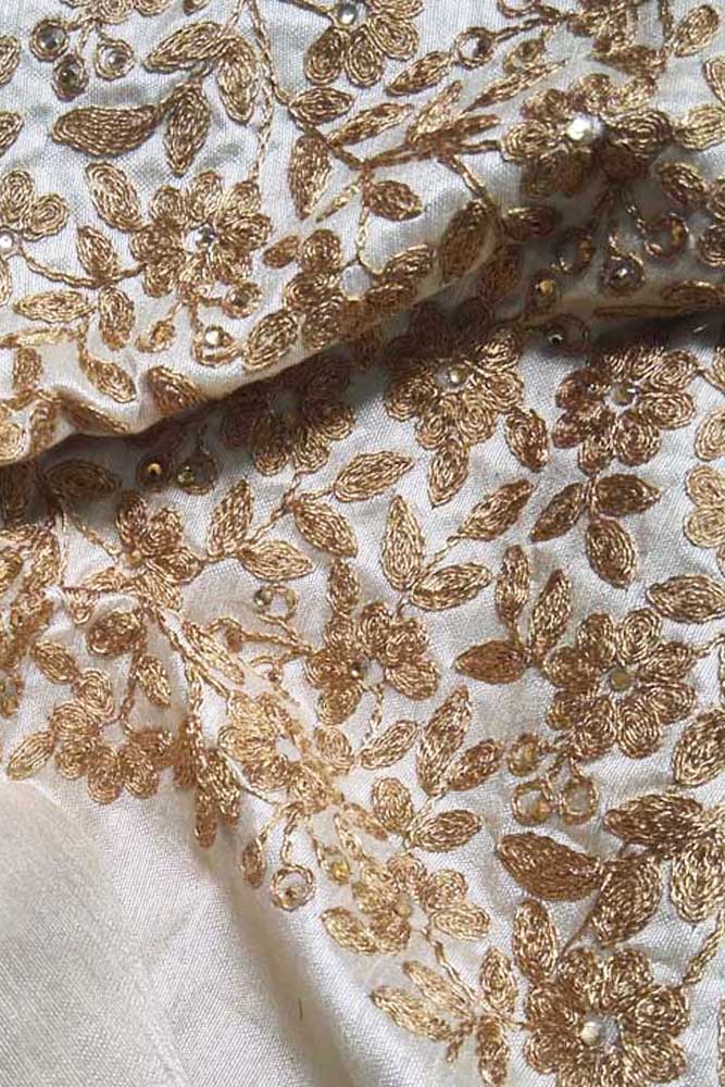 Faux dupion silk fabric with all over embroidery