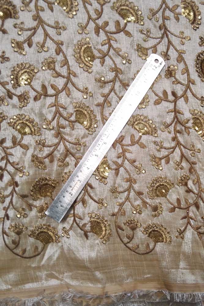 Faux dupion silk fabric with all over embroidery