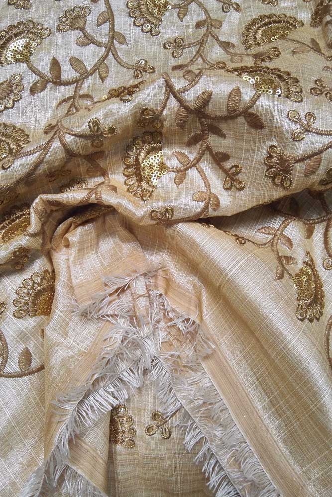 Faux dupion silk fabric with all over embroidery
