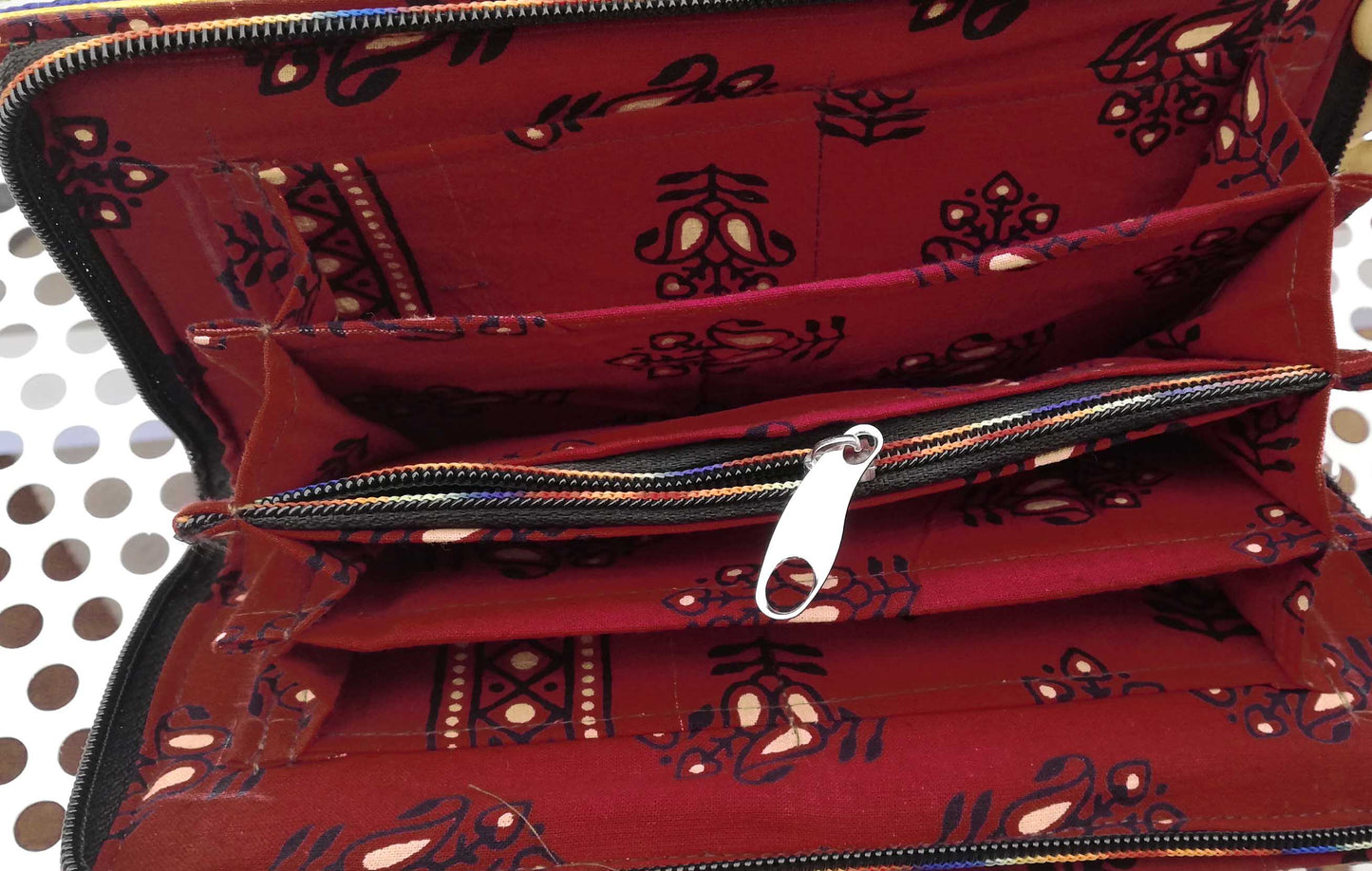 Handcrafted Kutch Punch craft Leather Clutch / Wallet with zipper