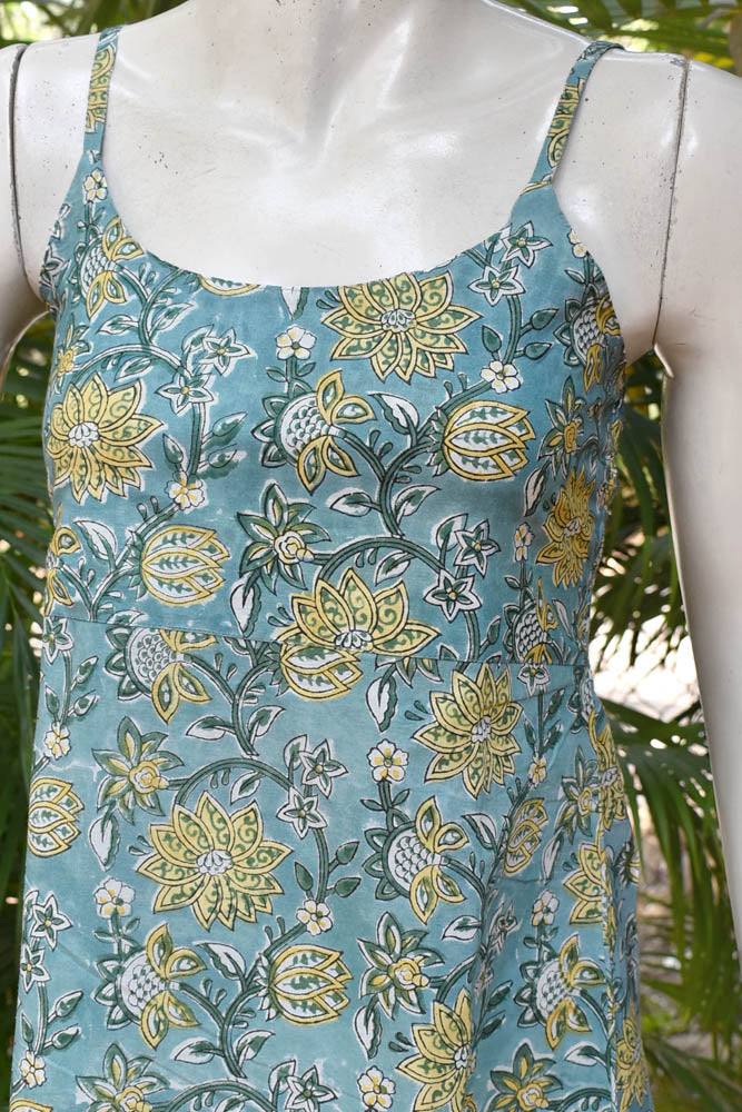 Elegant Hand block Printed Cotton dress with adjustable shoulder strap length