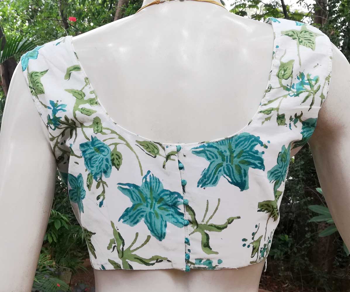 Sleeveless Block Printed Cotton Blouse - size - S - 38