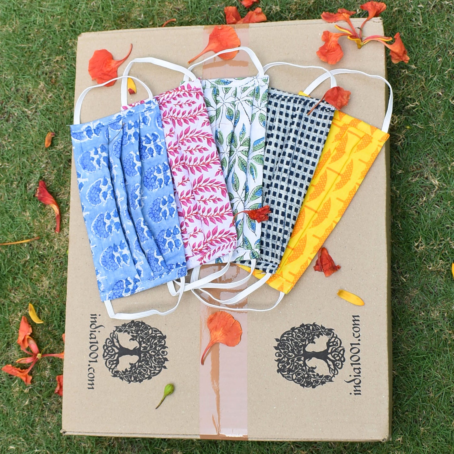 Set of 5 - Block printed Cotton Masks