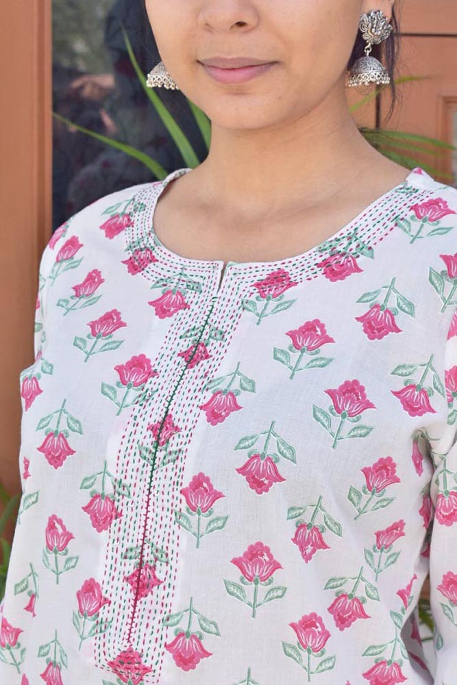 Beautiful Cotton Kurta with Hand Embroidery size - 36,38