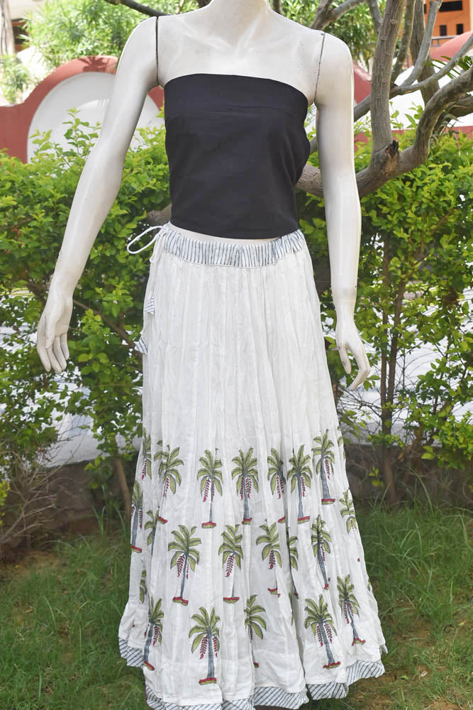 Beautiful Kalidar Block Printed Mul Cotton Skirt with Lining & Stitched borders