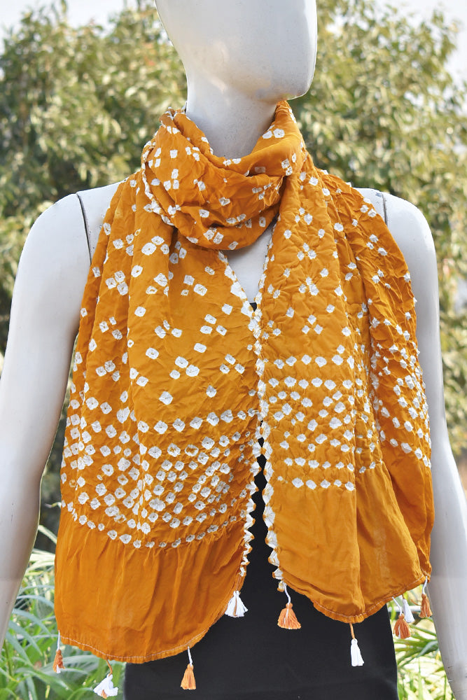 Beautiful Handcrafted Bandhani Modal Silk Stole with tassels