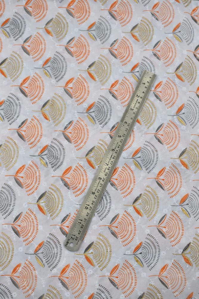 Beautiful white cotton fabric with self embroidery & print (2.5 mtrs cut)