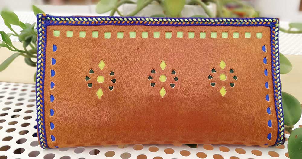 Handcrafted Kutch Punch craft Leather Clutch / Wallet with zipper