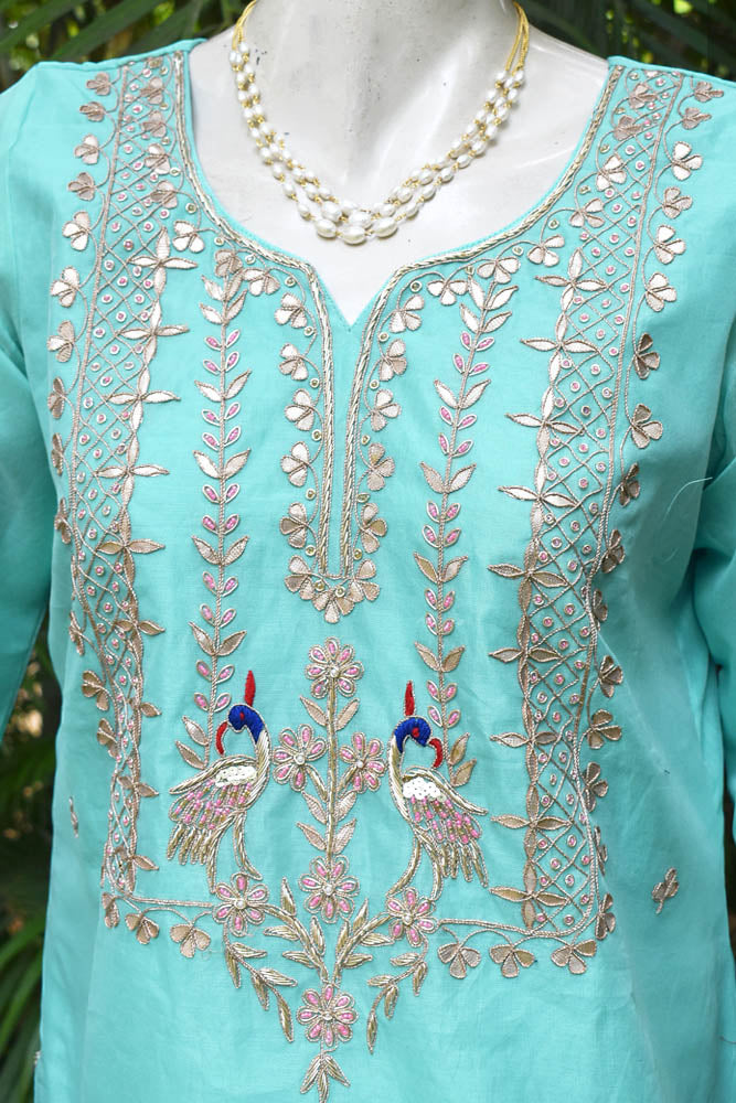 Elegant Chanderi Kurta with Hand Embroidery - Size 42