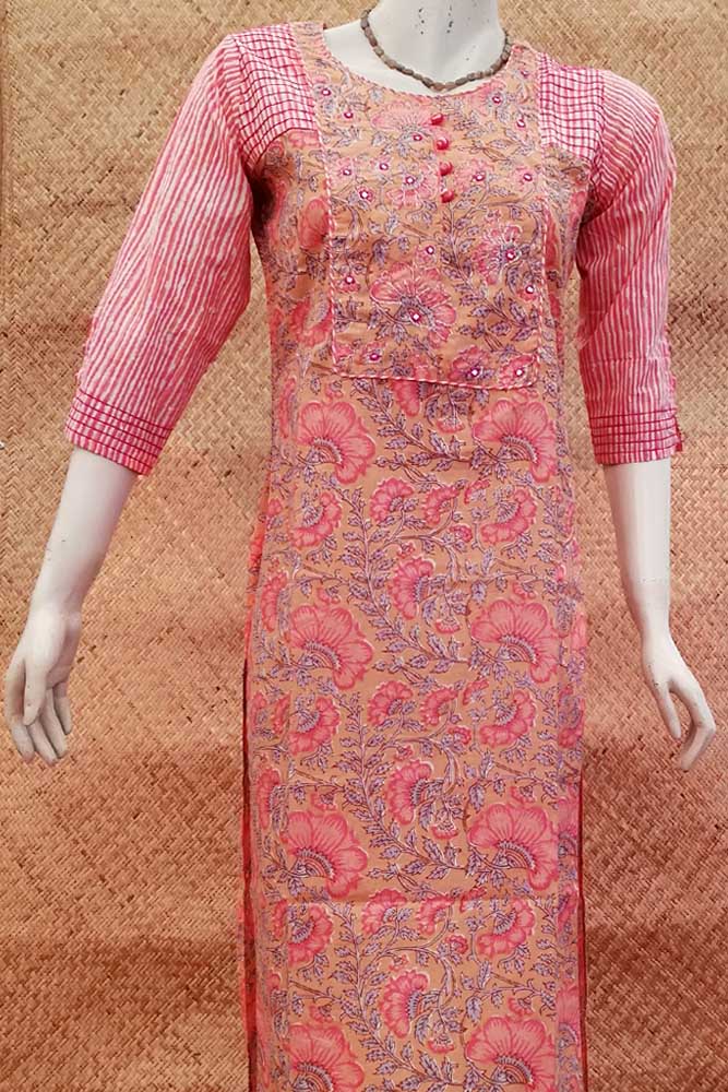 Long Cottton Kurta with Badla Work