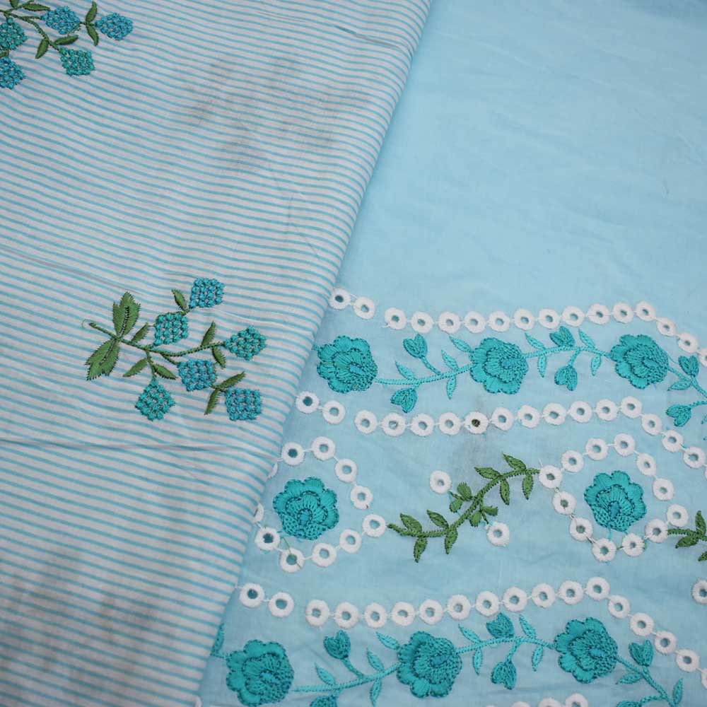 Embroidered Cotton Fabric combo ( set of 2 cut pcs)