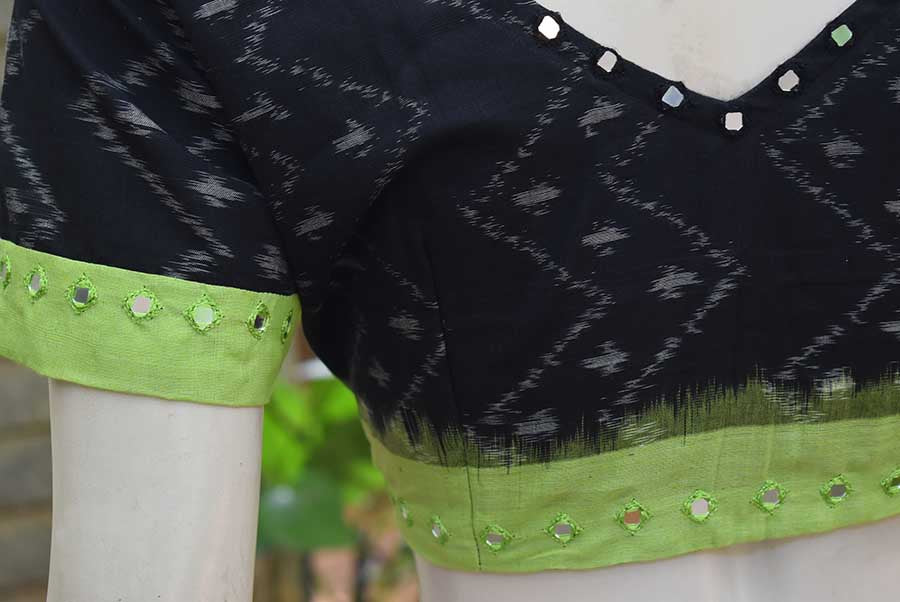 Ikkat Cotton Blouse with hand done mirror work - Size  40