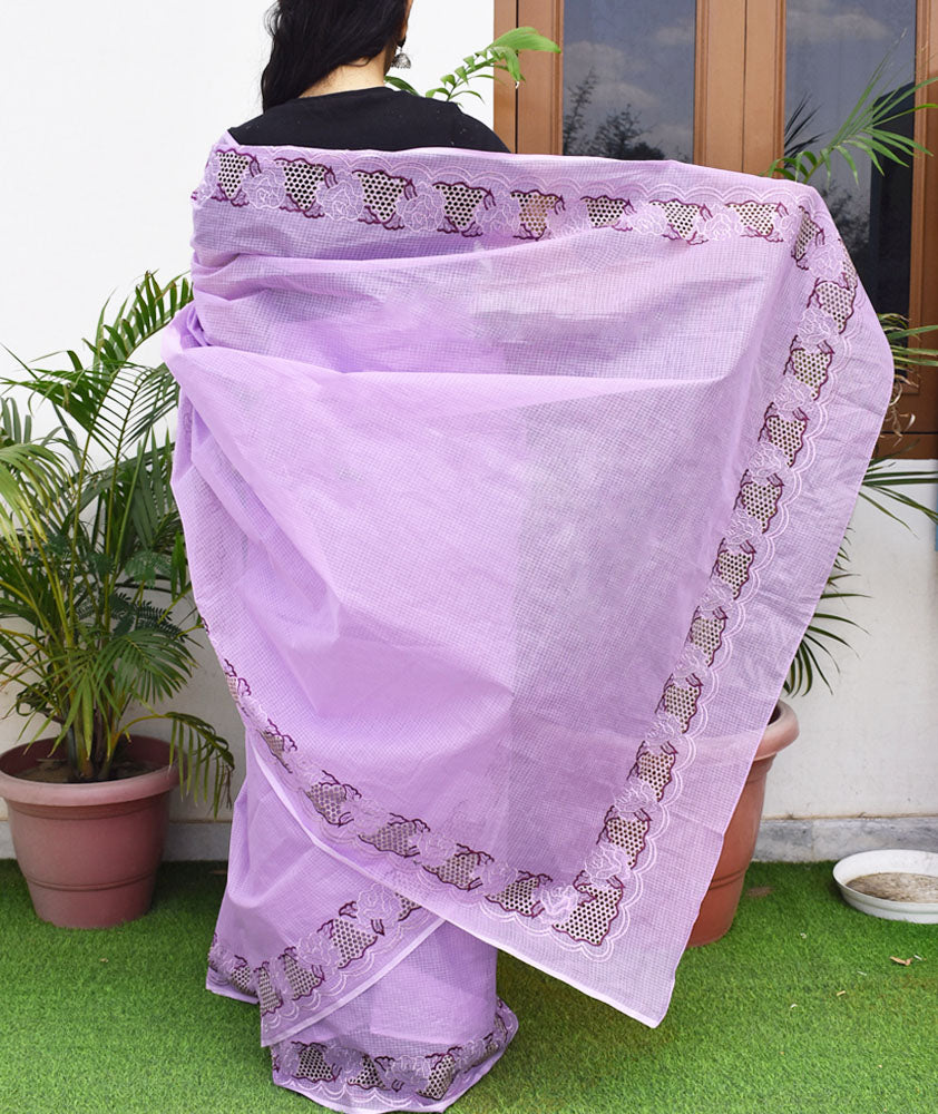 Elegant Kota Doria Cotton saree with Cut work & Embroidery ( with blouse piece)